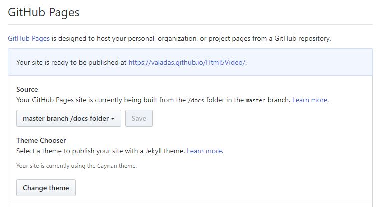 Set the github pages options